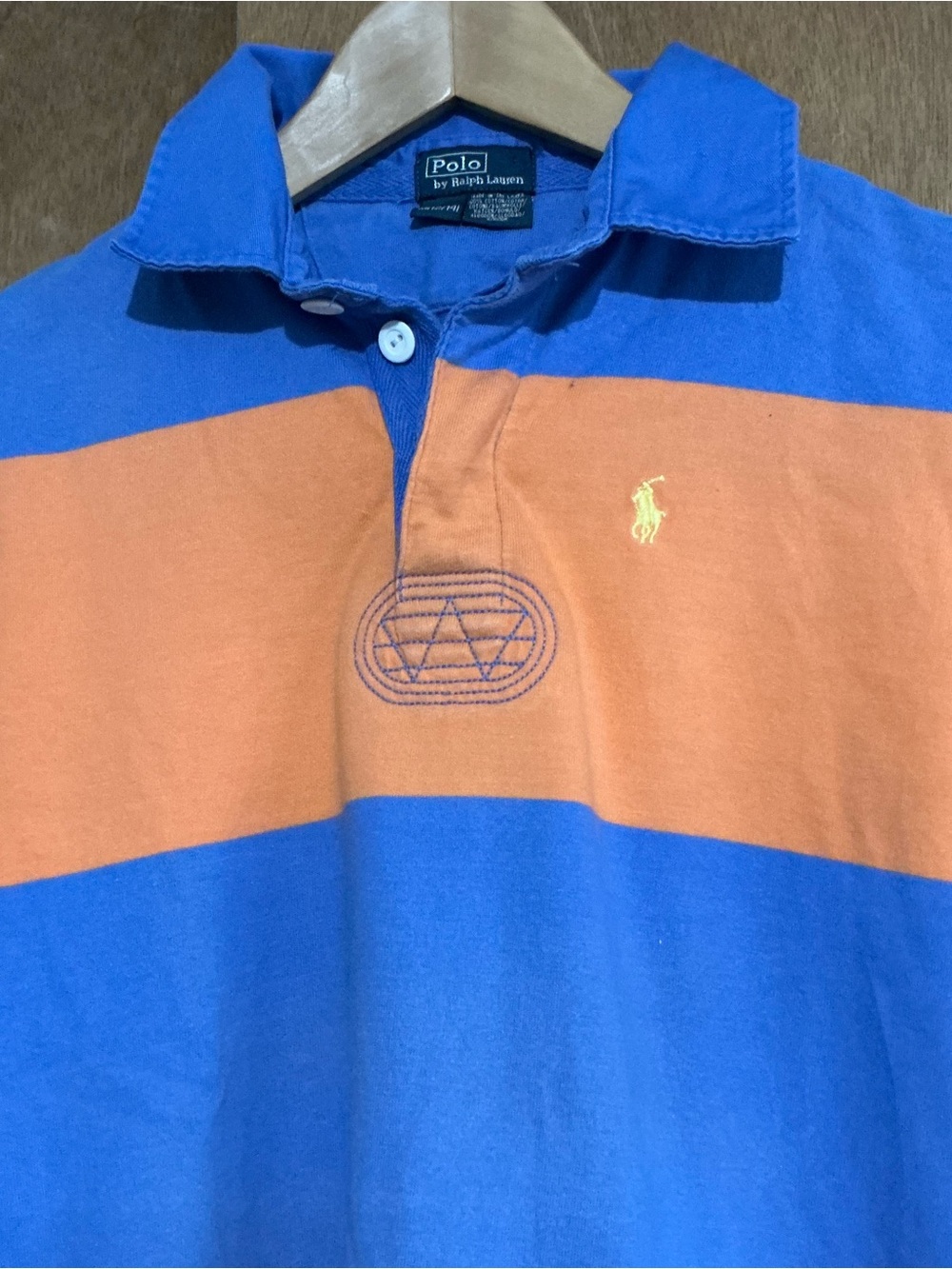 Vintage Polo by Ralph Lauren Blue and Orange Striped Rugby Polo